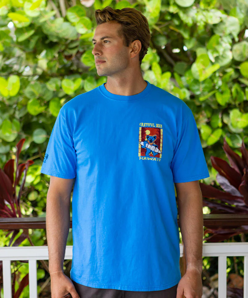 Grateful Dead Tiki Bear - Blue Hawaii Dyed Short Sleeve Crewneck T-Shirt - Image 3