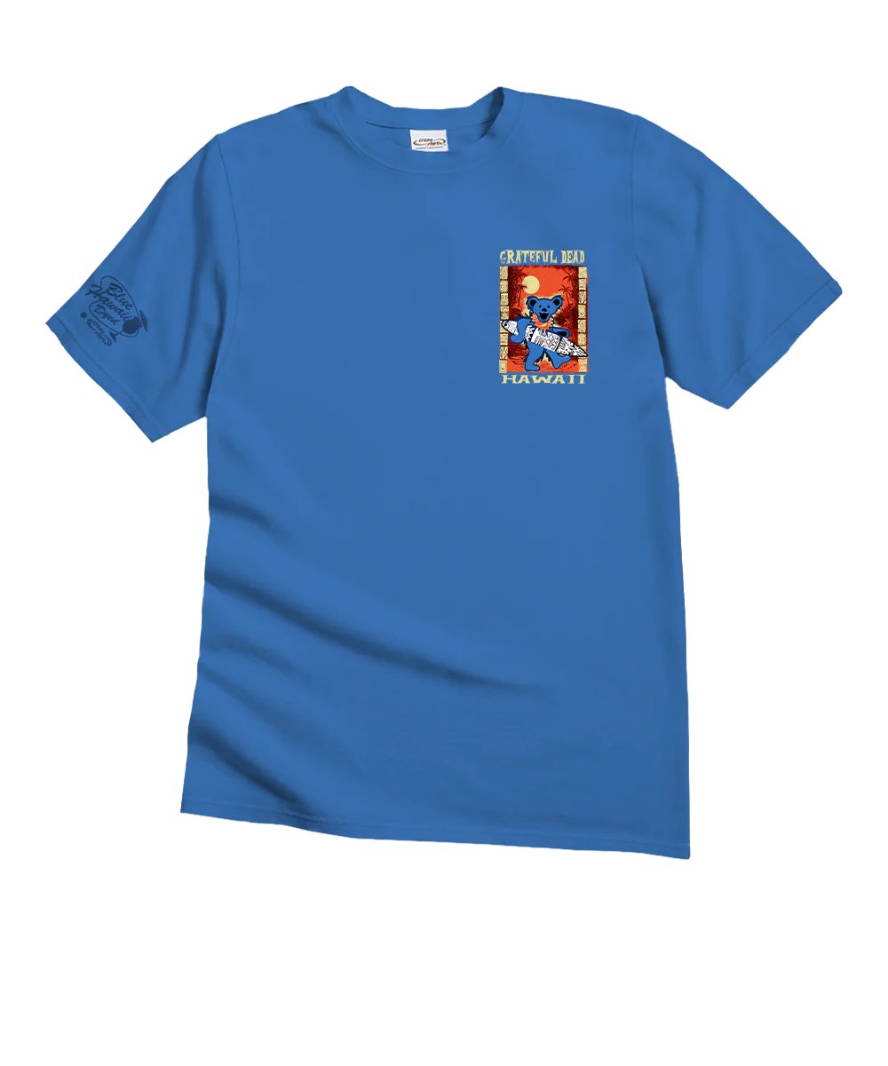 Grateful Dead Tiki Bear - Blue Hawaii Dyed Short Sleeve Crewneck T-Shirt - Image 4