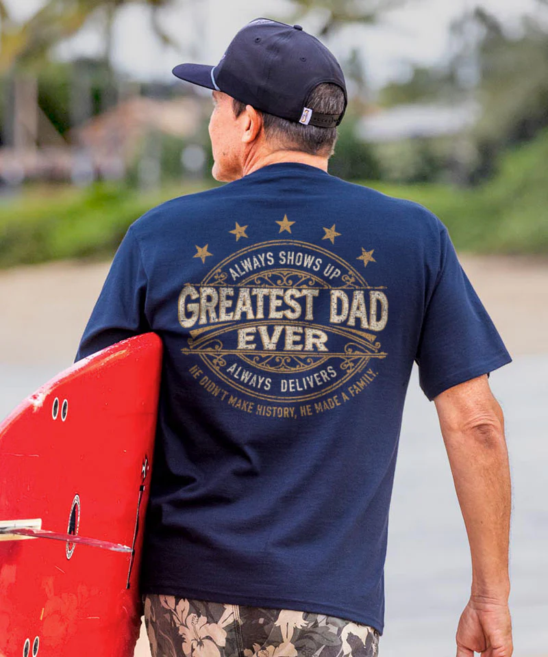 Greatest Dad Ever - Navy Short Sleeve Crewneck T-Shirt - Image 2