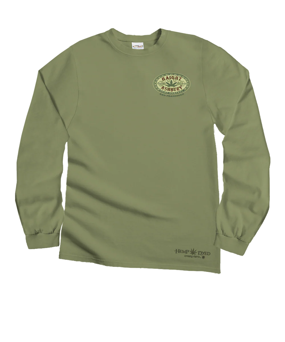 Haight Ashbury Medallion - Hemp Dyed Long Sleeve Crewneck T-Shirt - Image 4