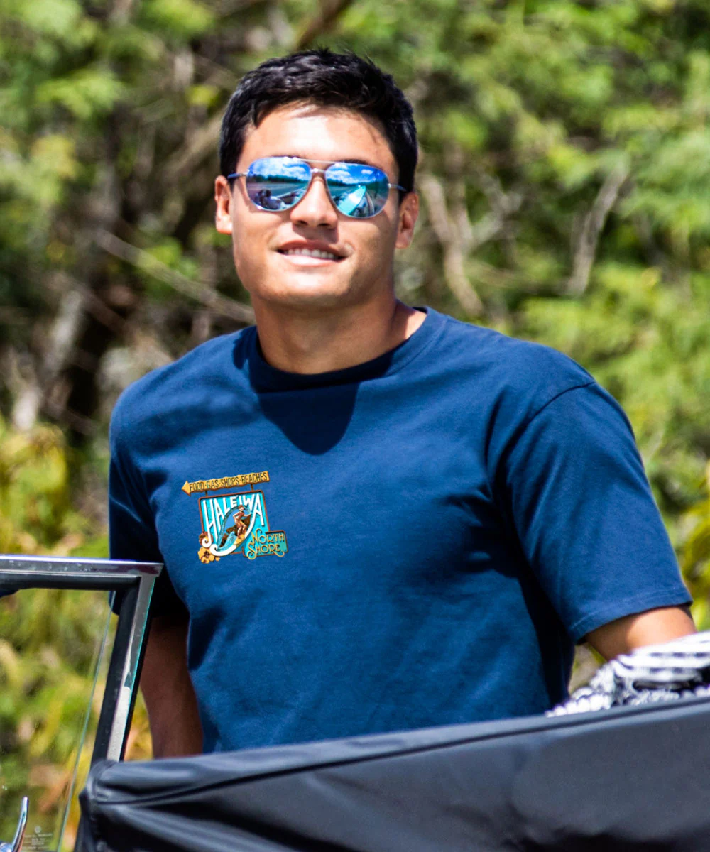 Haleiwa North Shore Signage - Navy Short Sleeve Crewneck T-Shirt - Image 3