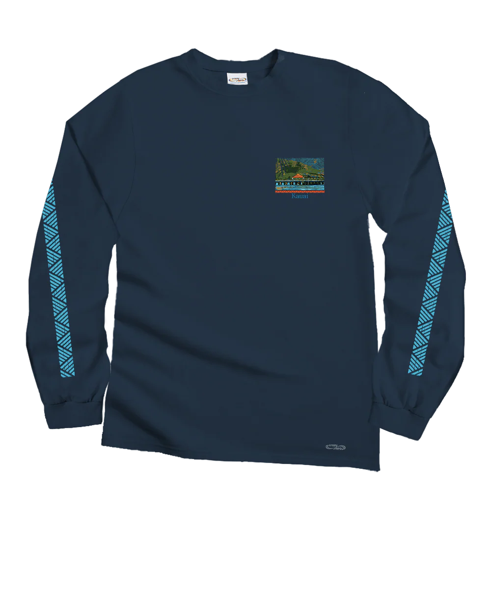 Hanalei Pier - Navy Long Sleeve Crewneck T-Shirt - Image 4