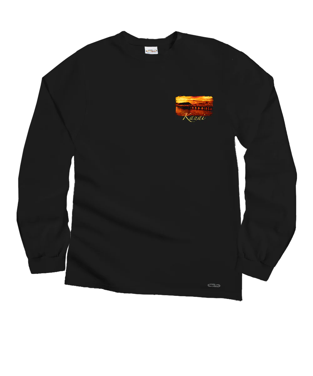 Hanalei Sunset - Black Long Sleeve Crewneck T-Shirt - Image 4