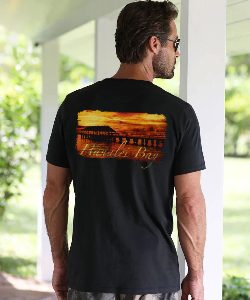 Hanalei Sunset - Jet Black Short Sleeve Pima T-Shirt - Image 2
