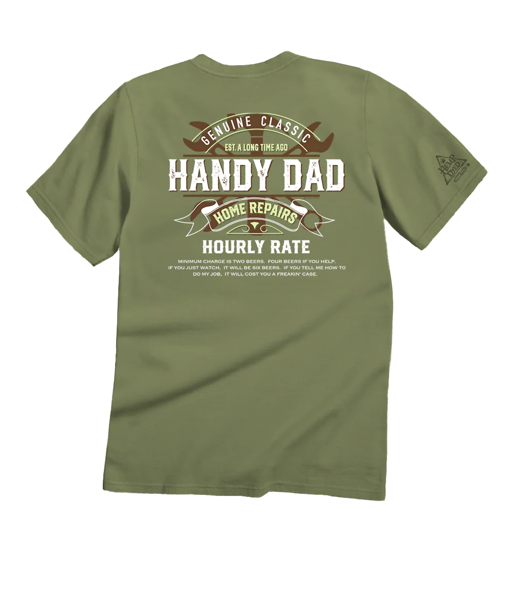 Handy Dad Home Repairs - Hemp Dyed Short Sleeve Crewneck T-Shirt