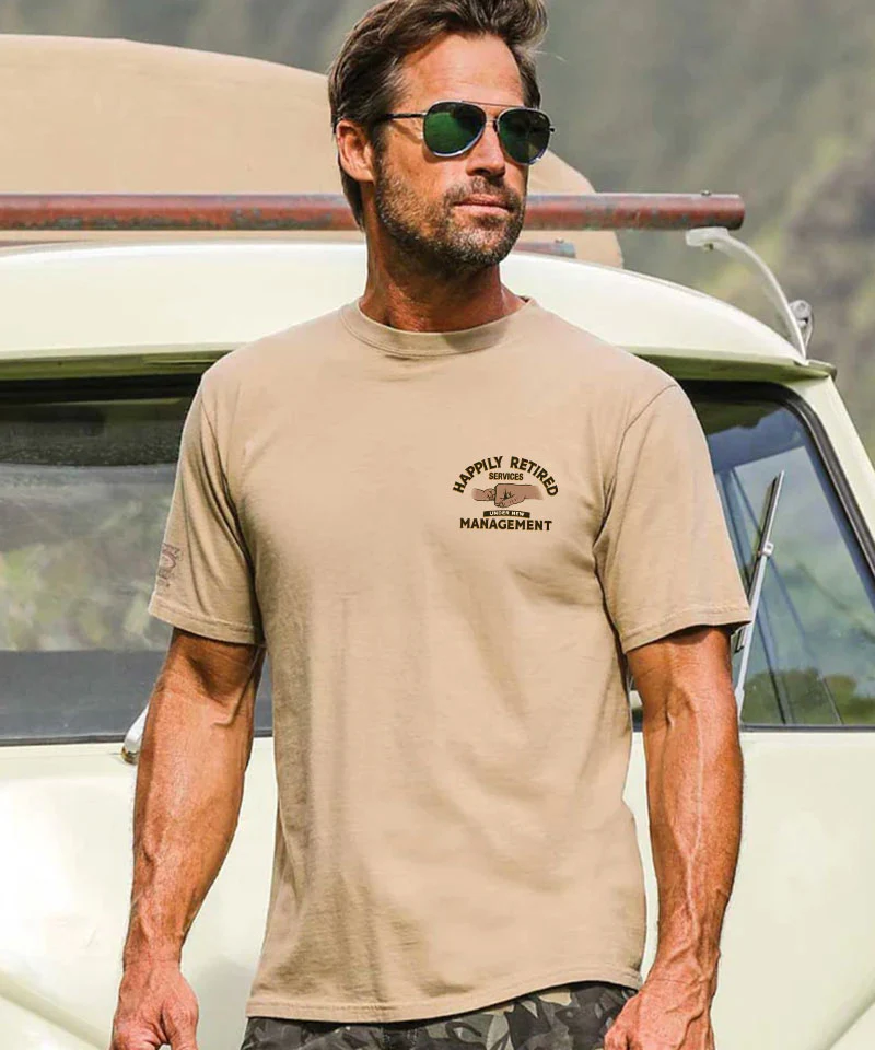 Happily Retired - Kona Coffee Dyed Short Sleeve Crewneck T-Shirt - Image 3