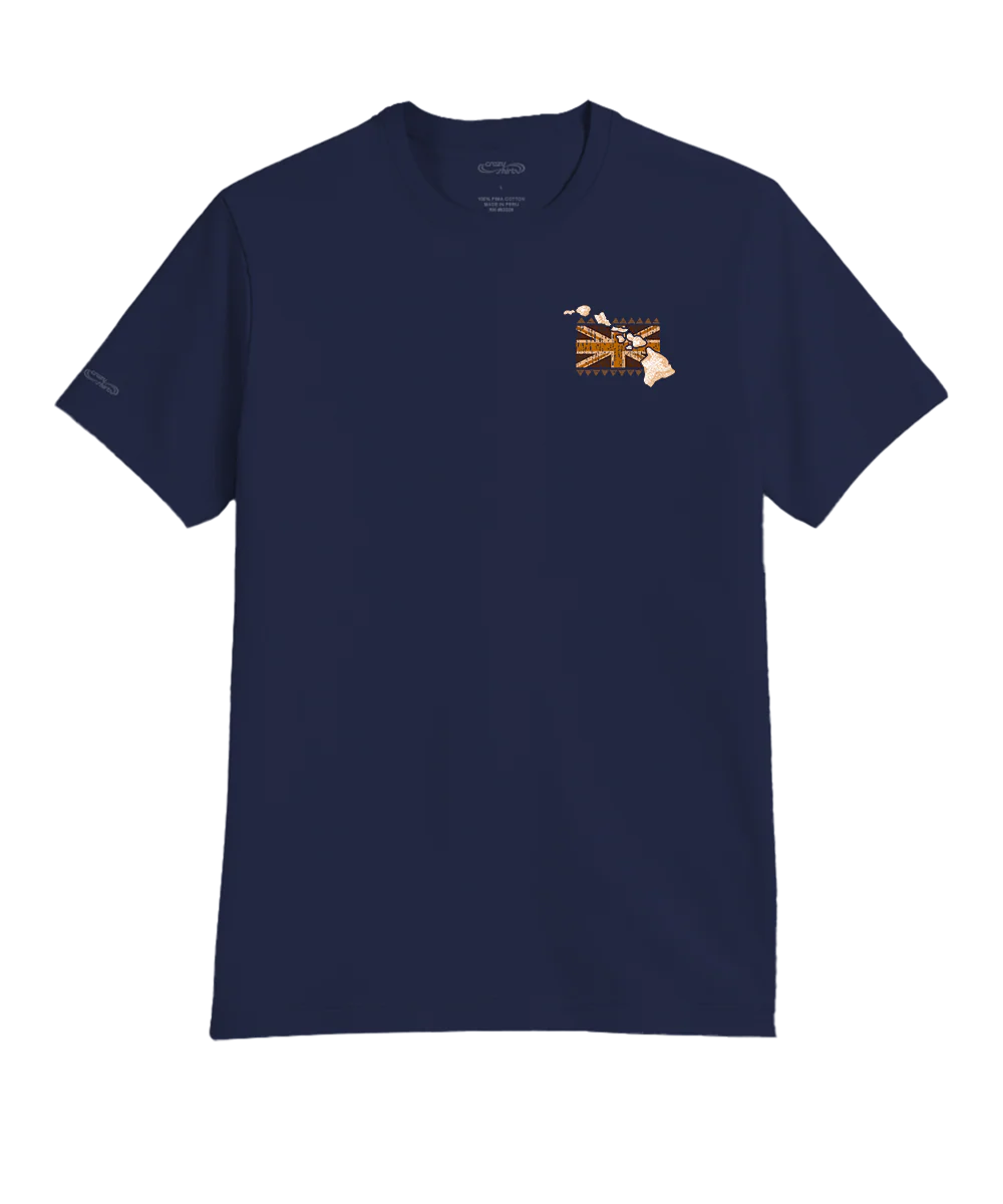 Hawaii Longboard Flag Map - Indigo Short Sleeve Pima T-Shirt - Image 4