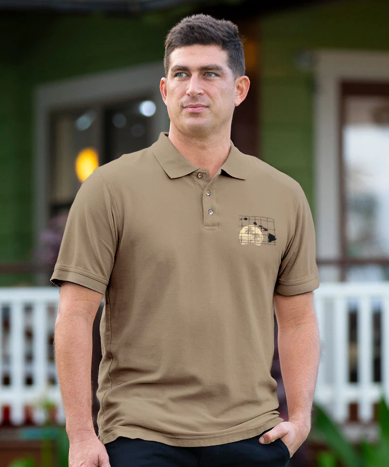Hawaii Sunset - Kona Coffee Dyed Short Sleeve Oceanfront Polo Shirt - Image 2