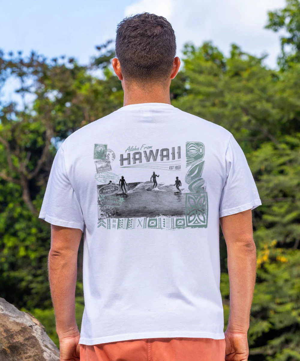 Hawaii Vintage - White Short Sleeve Crewneck T-Shirt - Image 2