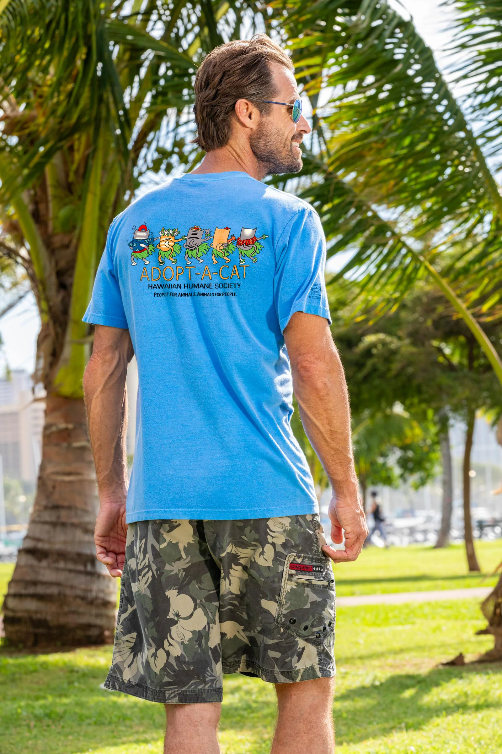 Hawaiian Humane Society Meow Halau - Blue Hawaii Dyed Short Sleeve Crewneck T-Shirt - Image 3