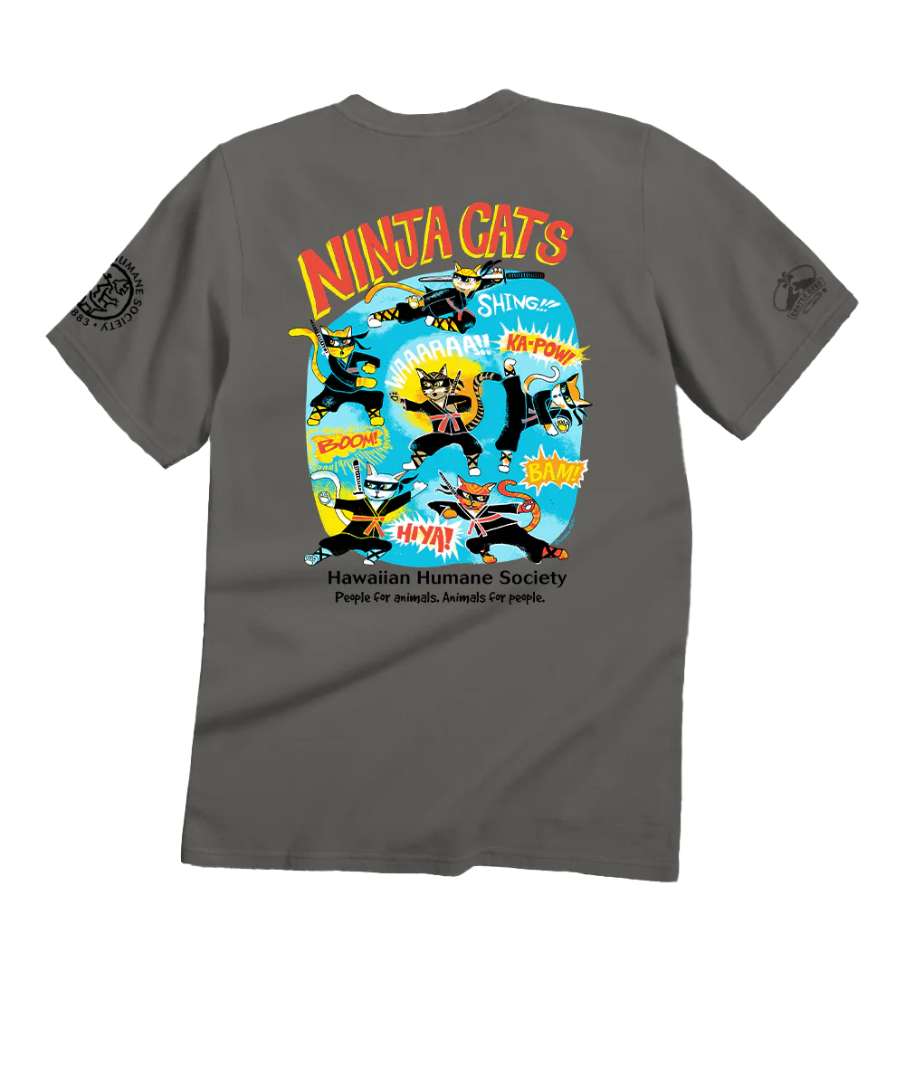 Hawaiian Humane Society Ninja Cats - Crater Dyed® Short Sleeve Crewneck T-Shirt