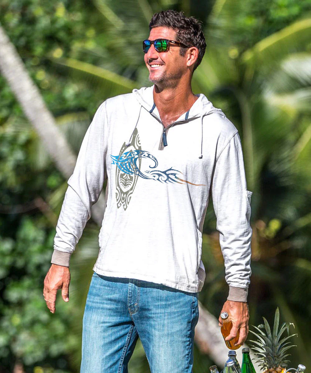 He'e Nalu Elima - Natural/Gray Long Sleeve Longboard Hooded Tee - Image 2