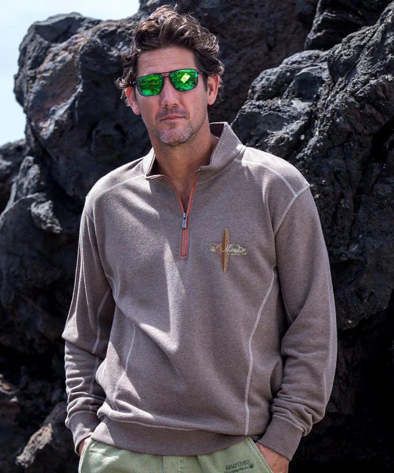 Hibiscus Surf - Taupe Heather Long Sleeve Mountain Peak Pullover - Image 2