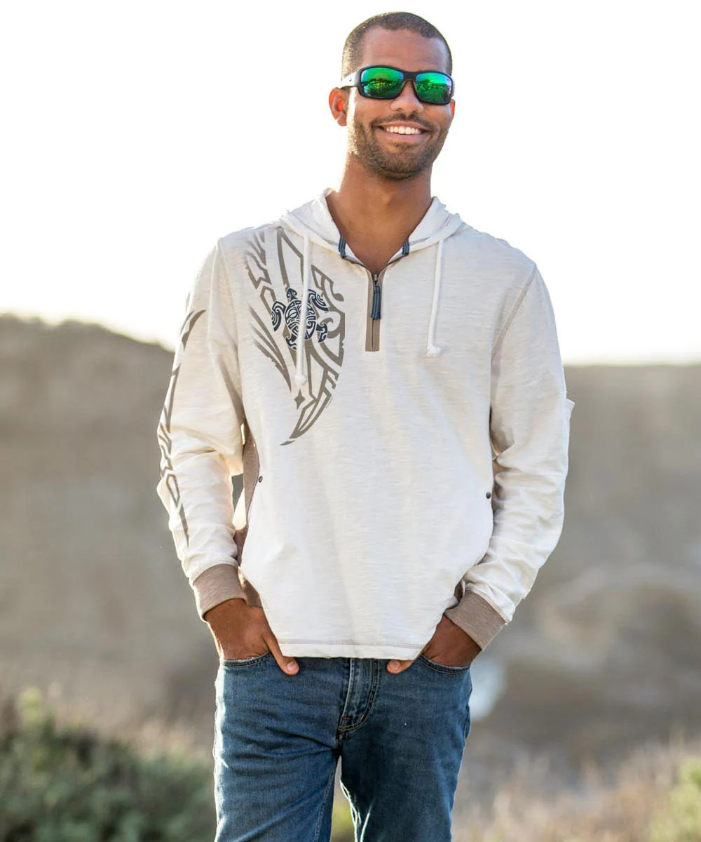 Honu Mana - Natural/Gray Long Sleeve Longboard Hooded Tee - Image 2