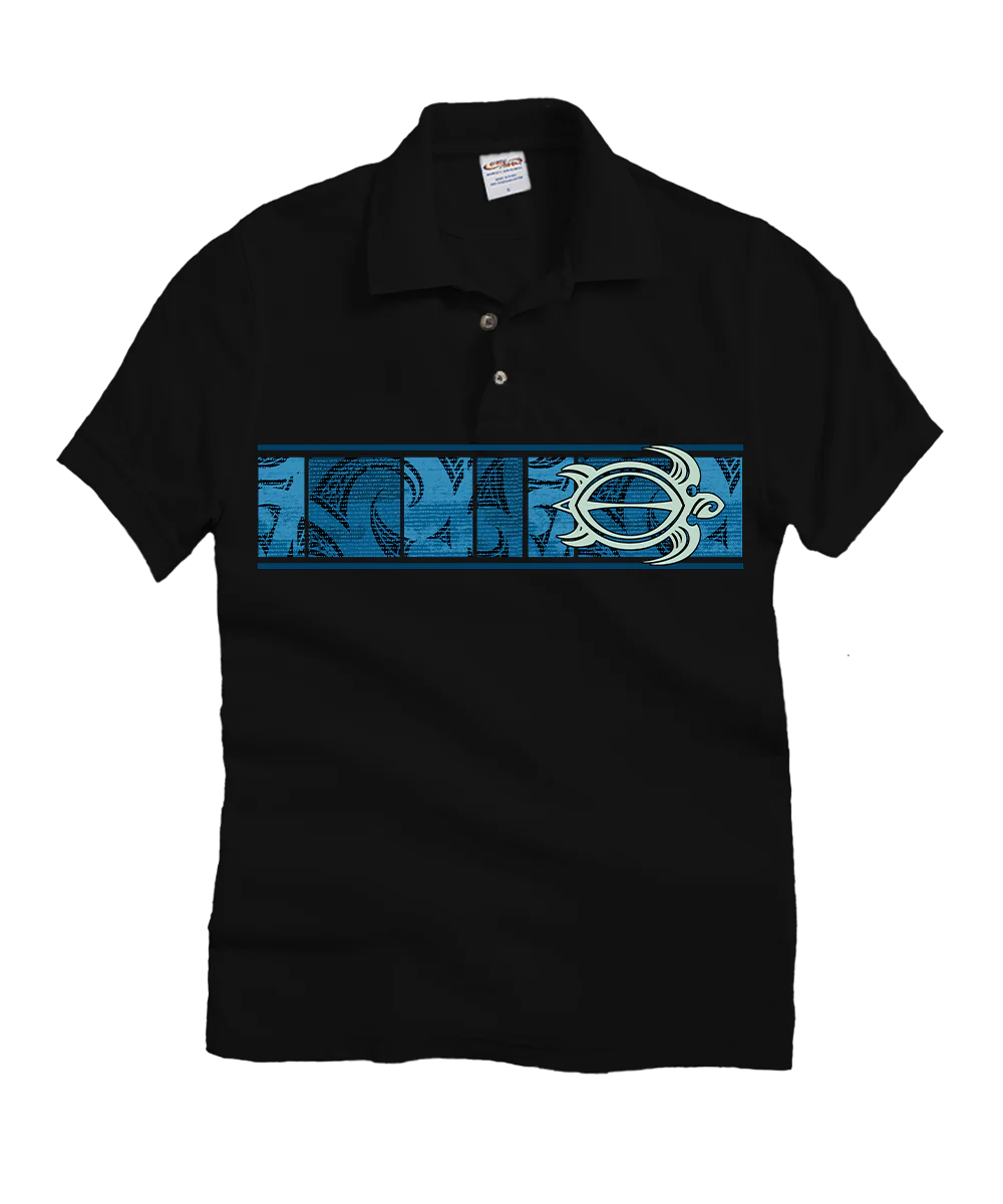 Honu Waa Band - Black Short Sleeve Oceanfront Polo Shirt
