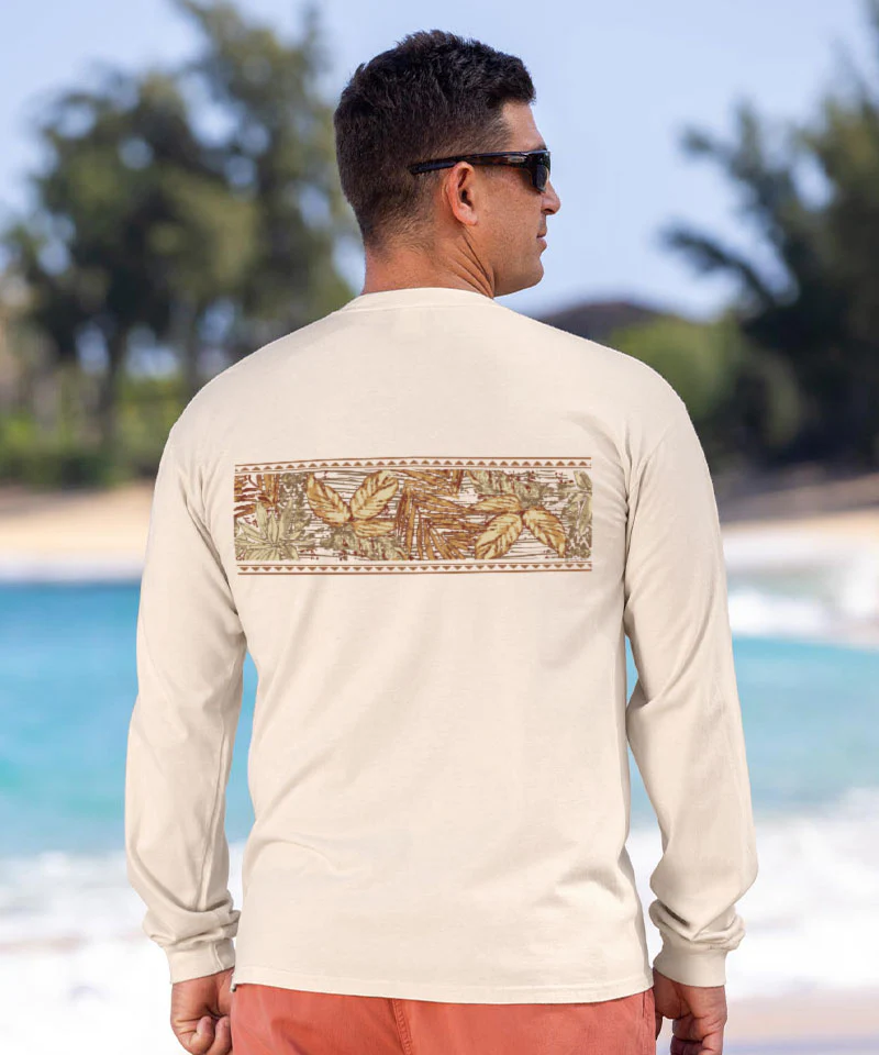 Island Tropical Band - Coconut Dyed Long Sleeve Crewneck T-Shirt - Image 3