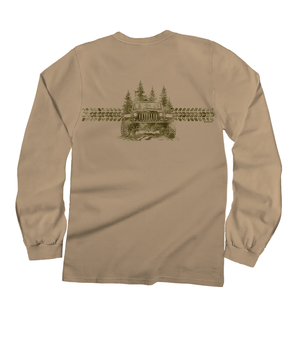 Jeep Jeep Pines - Kona Coffee Dyed Long Sleeve Crewneck T-Shirt
