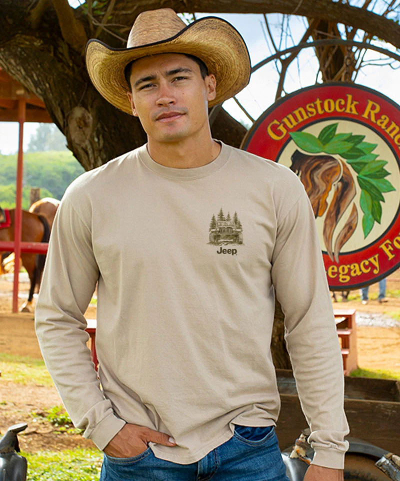 Jeep Jeep Pines - Kona Coffee Dyed Long Sleeve Crewneck T-Shirt - Image 3