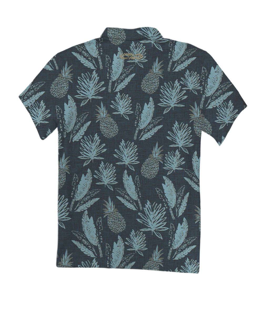Kanikapila - Gray/Blue Short Sleeve Hawaiian Polo Shirt - Image 4