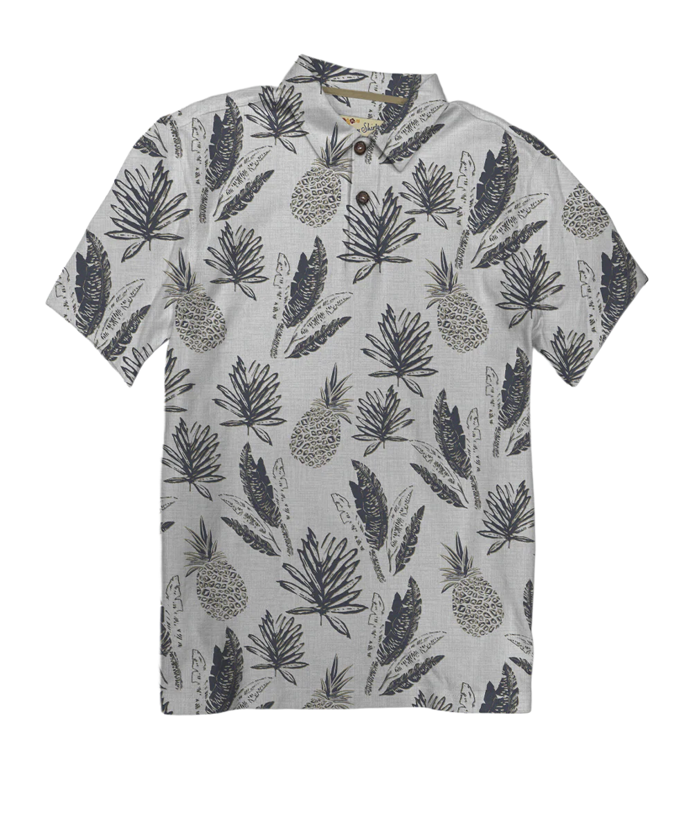 Kanikapila - White/Gray Short Sleeve Hawaiian Polo Shirt