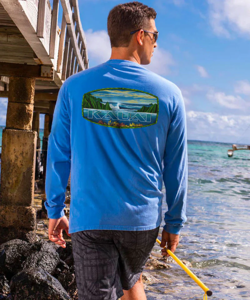Kauai Scenic - Blue Hawaii Dyed Long Sleeve Crewneck T-Shirt - Image 2