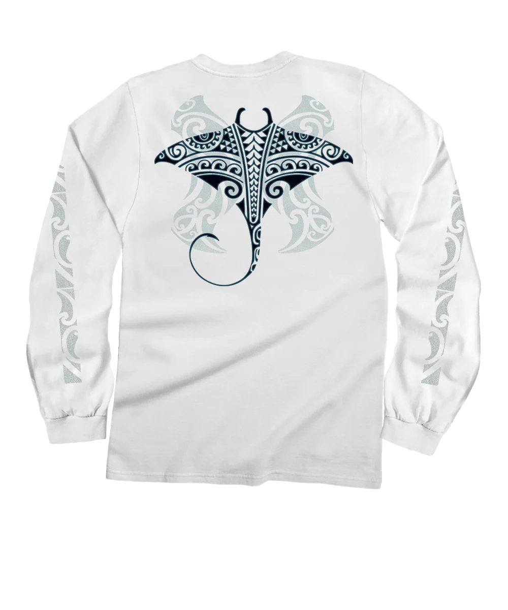 Kava Kava Ray - White Long Sleeve Crewneck T-Shirt