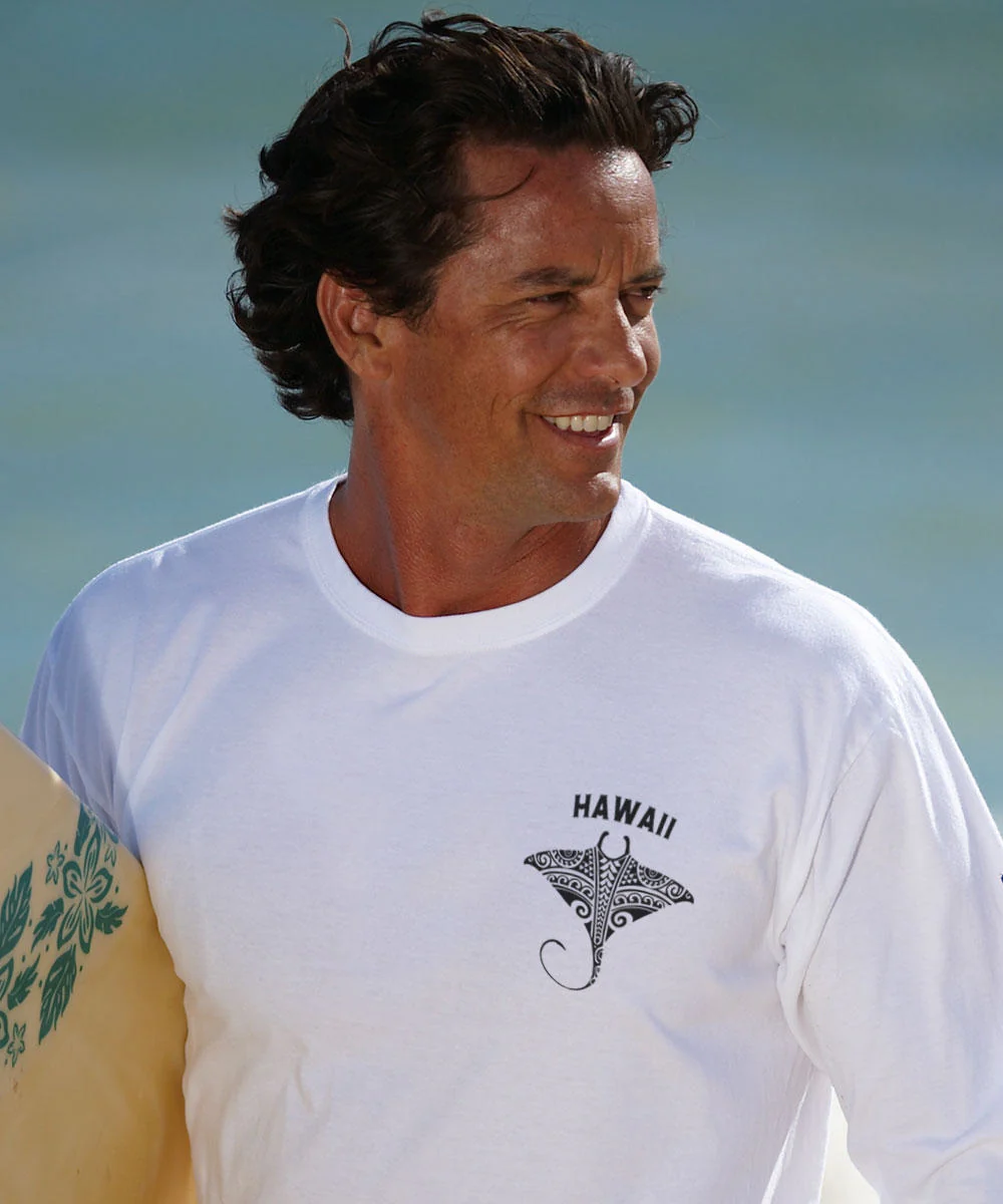 Kava Kava Ray - White Long Sleeve Crewneck T-Shirt - Image 3