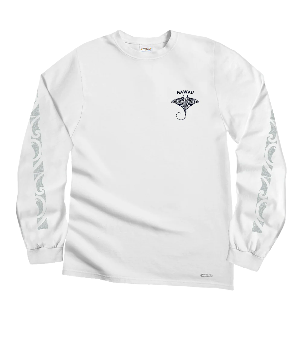 Kava Kava Ray - White Long Sleeve Crewneck T-Shirt - Image 4
