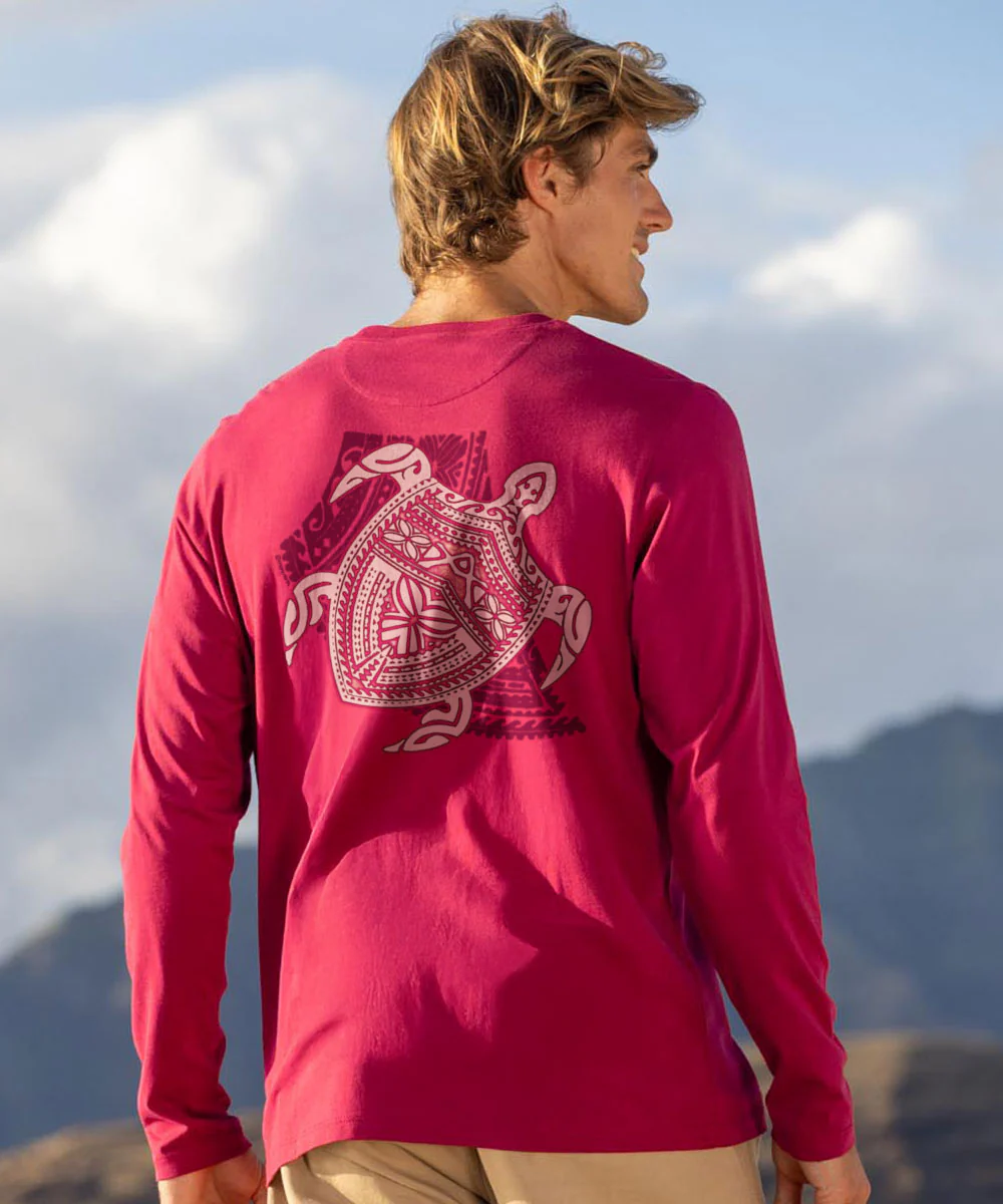Keola Honu - Beet Red Long Sleeve Pima T-Shirt - Image 2