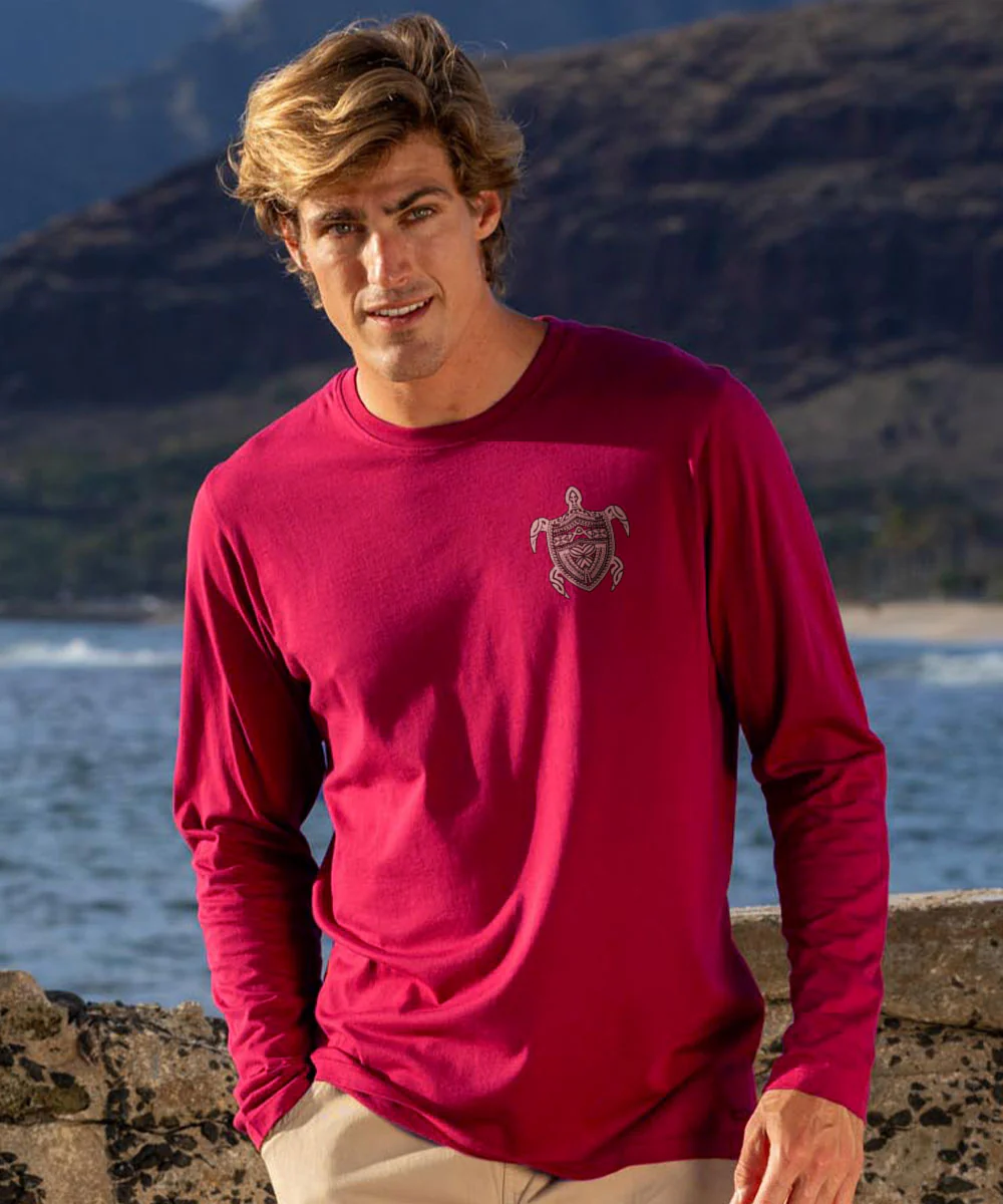 Keola Honu - Beet Red Long Sleeve Pima T-Shirt - Image 3