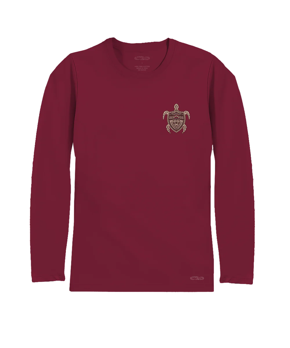 Keola Honu - Beet Red Long Sleeve Pima T-Shirt - Image 4
