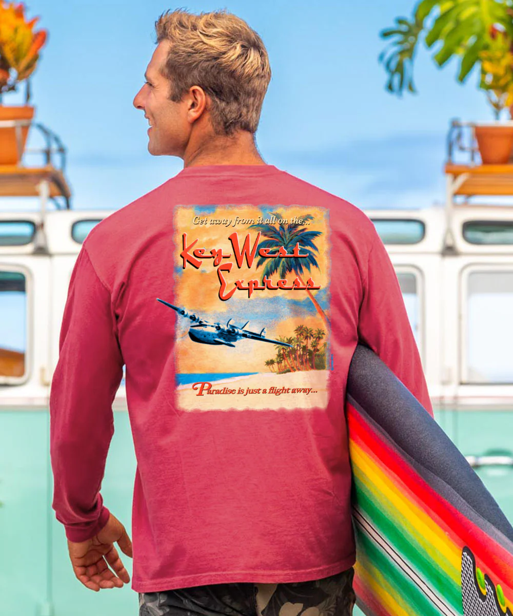 Key West Express - Paradise Red Dyed Long Sleeve Crewneck T-Shirt - Image 2