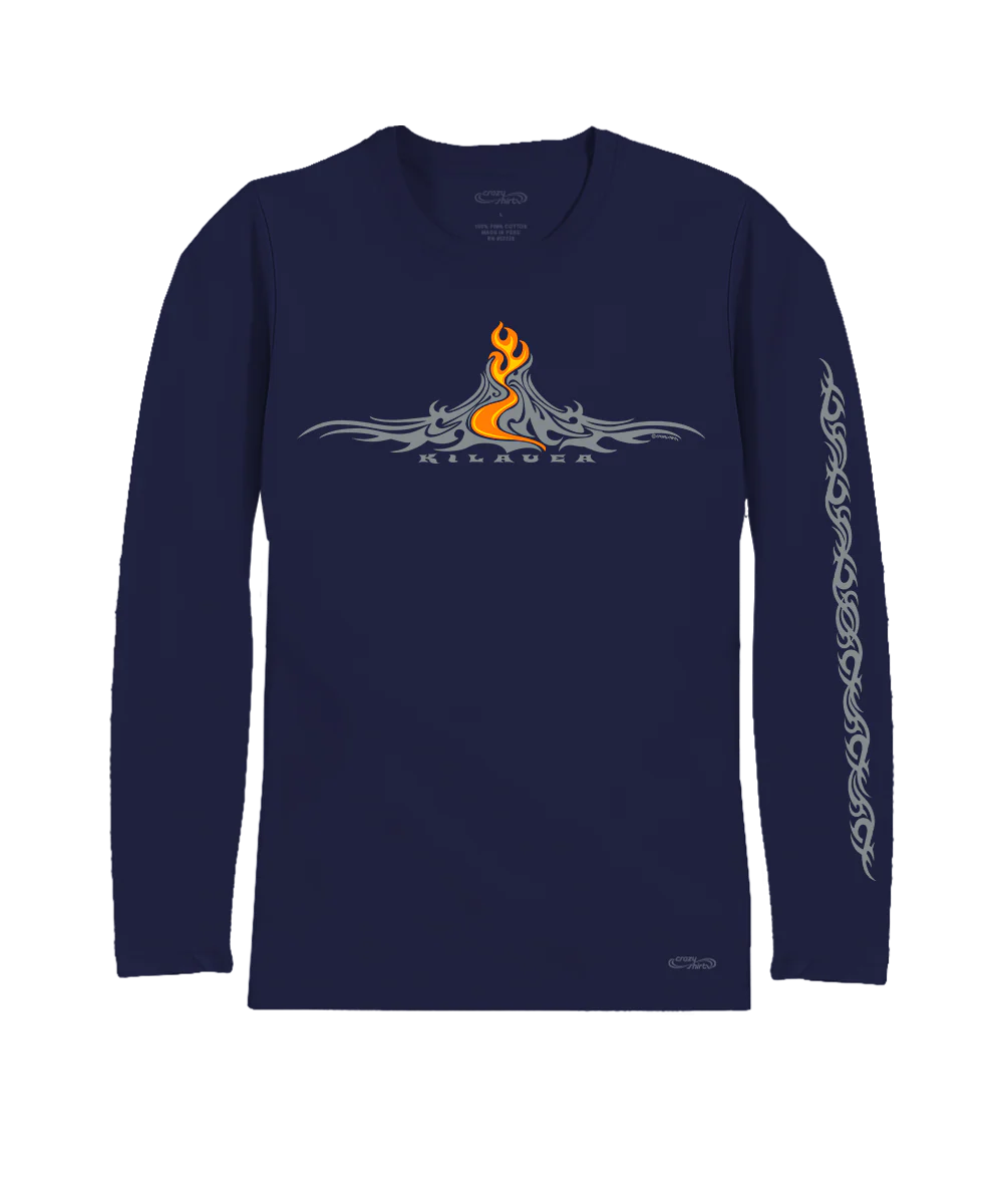 Kilauea Tattoo - Indigo Long Sleeve Pima T-Shirt