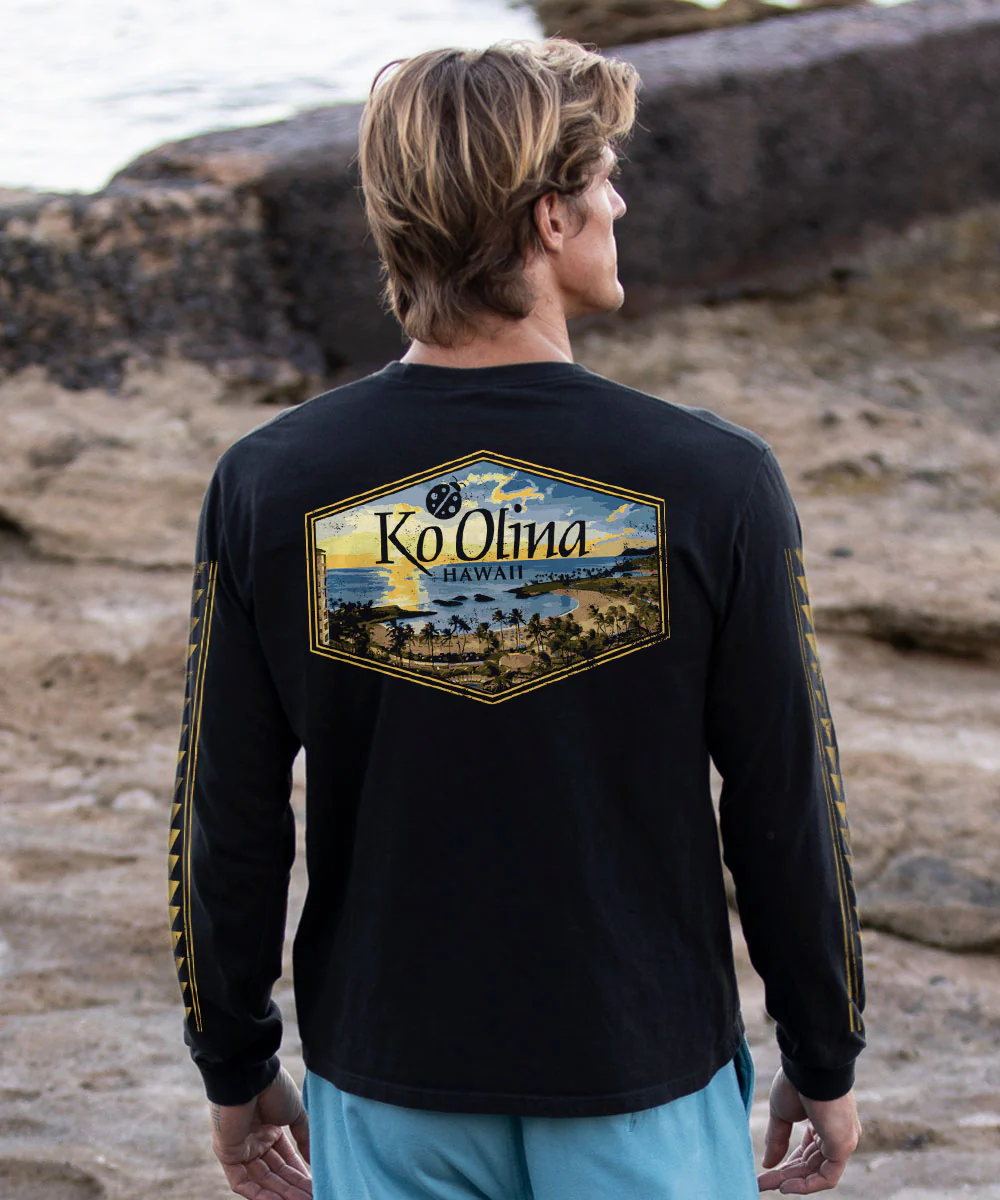 Ko Olina Lagoon Sunset - Black Long Sleeve Crewneck T-Shirt - Image 2