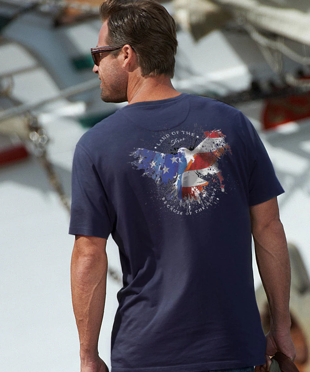 Land Of The Eagle - Indigo Short Sleeve Pima T-Shirt - Image 2
