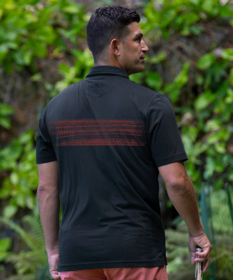 Lava Flow Tribal - Jet Black Short Sleeve Pima Polo - Image 3