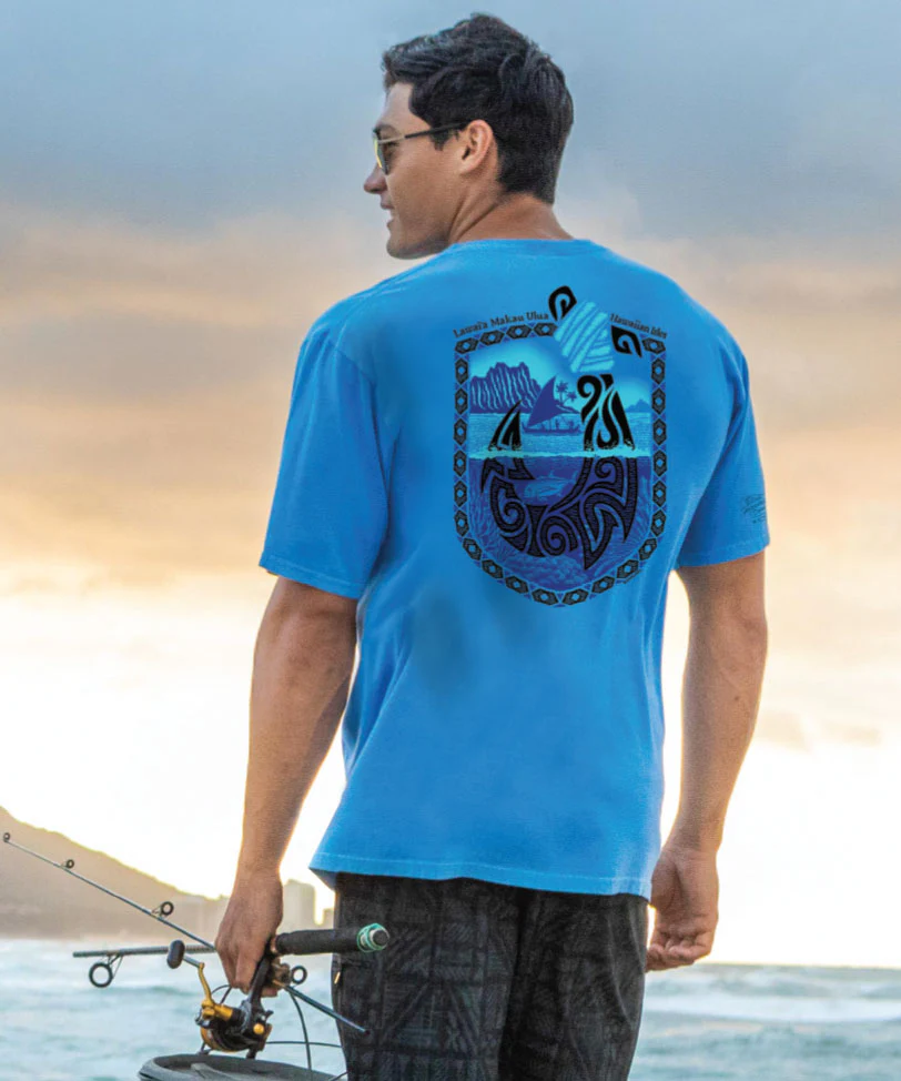 Lawaia Makau Ulua - Blue Hawaii Dyed Short Sleeve Crewneck T-Shirt - Image 2