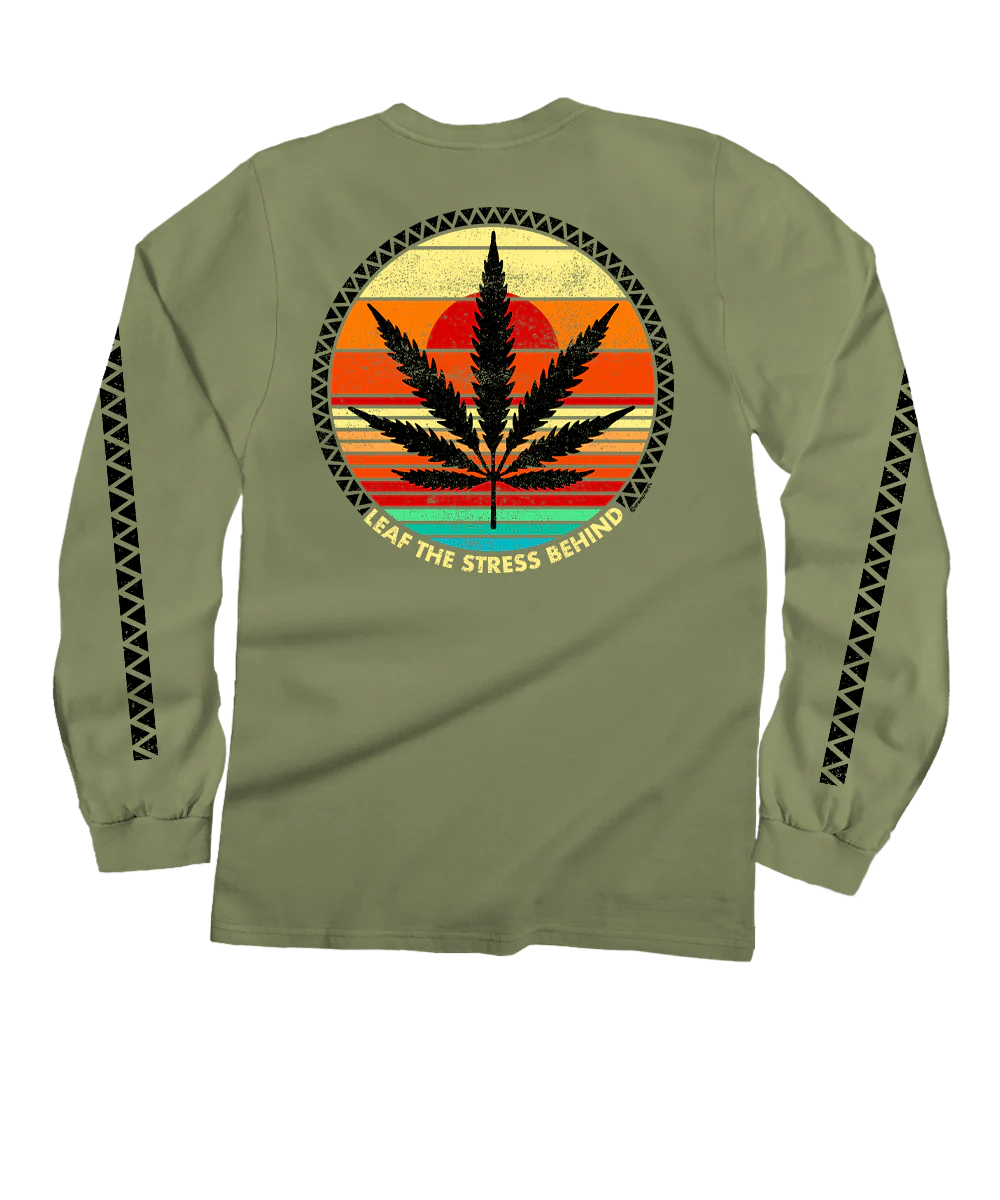 Leaf The Stress Behind - Hemp Dyed Long Sleeve Crewneck T-Shirt