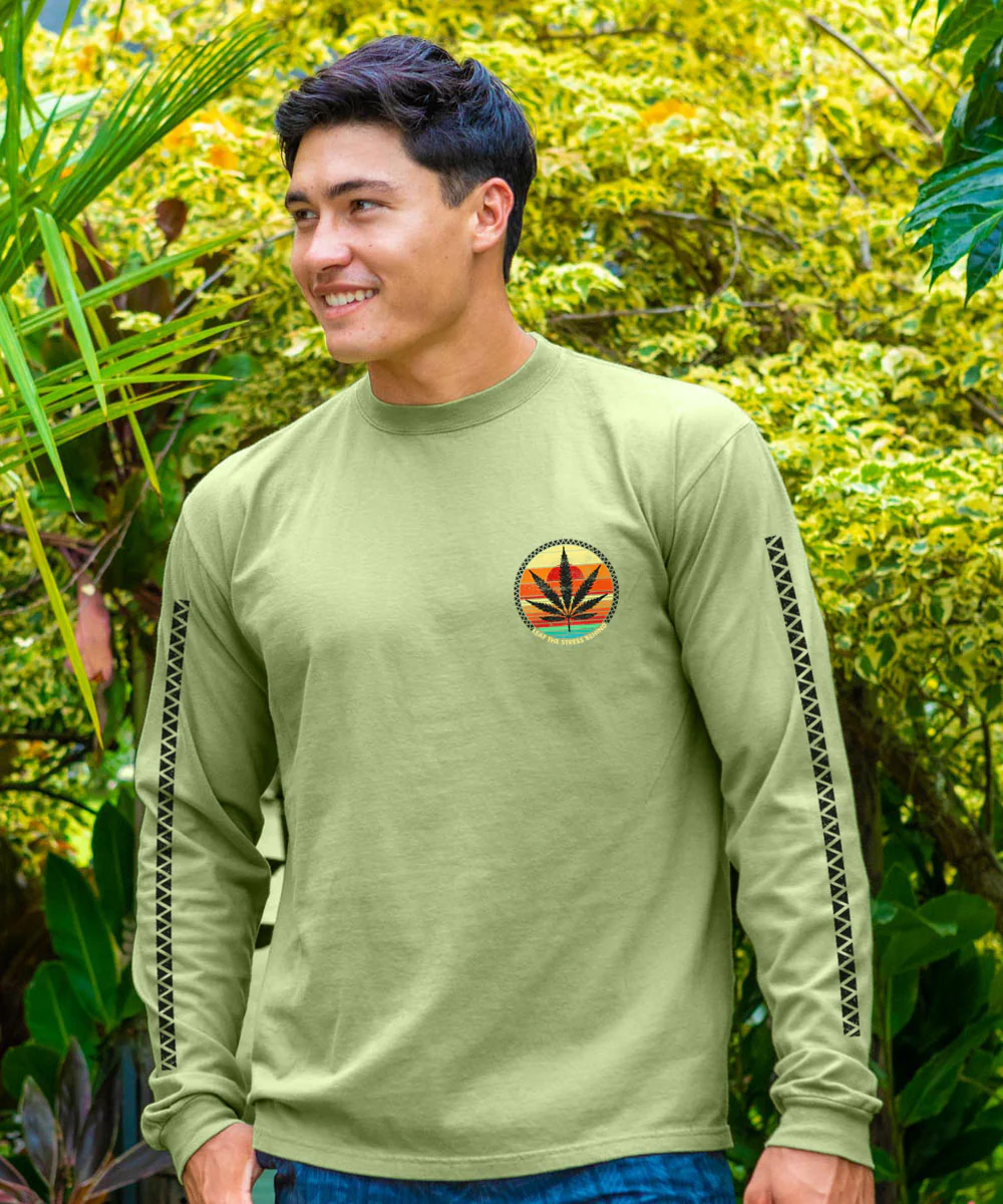 Leaf The Stress Behind - Hemp Dyed Long Sleeve Crewneck T-Shirt - Image 3
