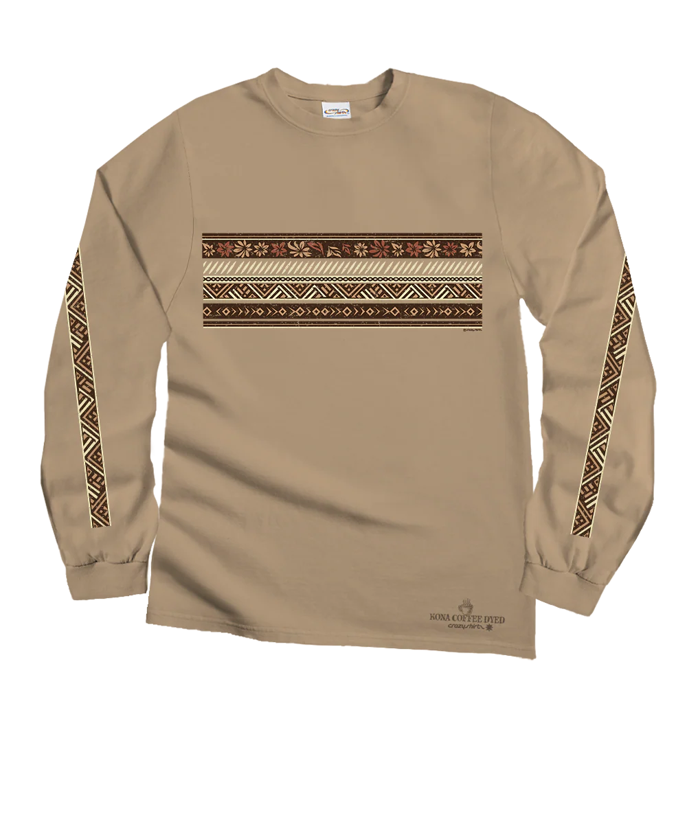 Linear Hawaiian Band - Kona Coffee Dyed Long Sleeve Crewneck T-Shirt