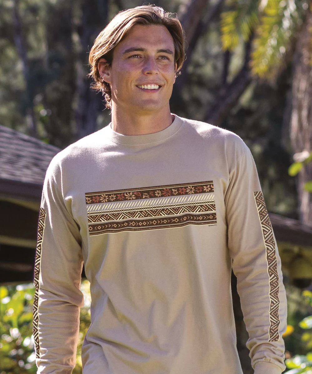 Linear Hawaiian Band - Kona Coffee Dyed Long Sleeve Crewneck T-Shirt - Image 2