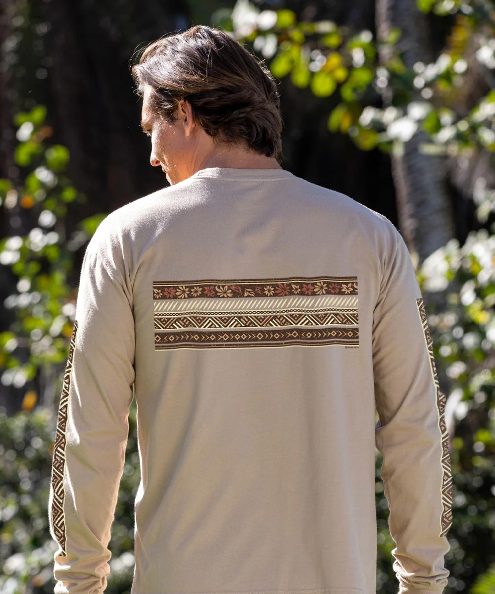Linear Hawaiian Band - Kona Coffee Dyed Long Sleeve Crewneck T-Shirt - Image 3
