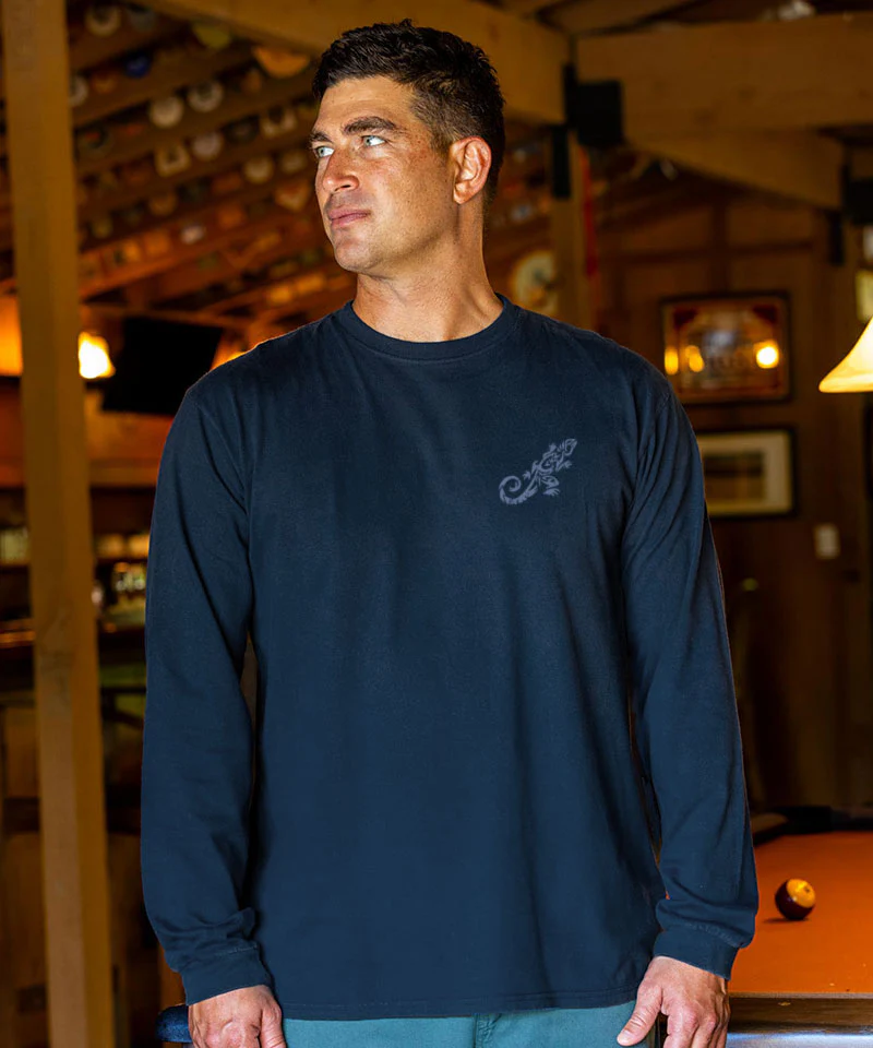 Lizard Paradise - Navy Long Sleeve Crewneck T-Shirt - Image 3