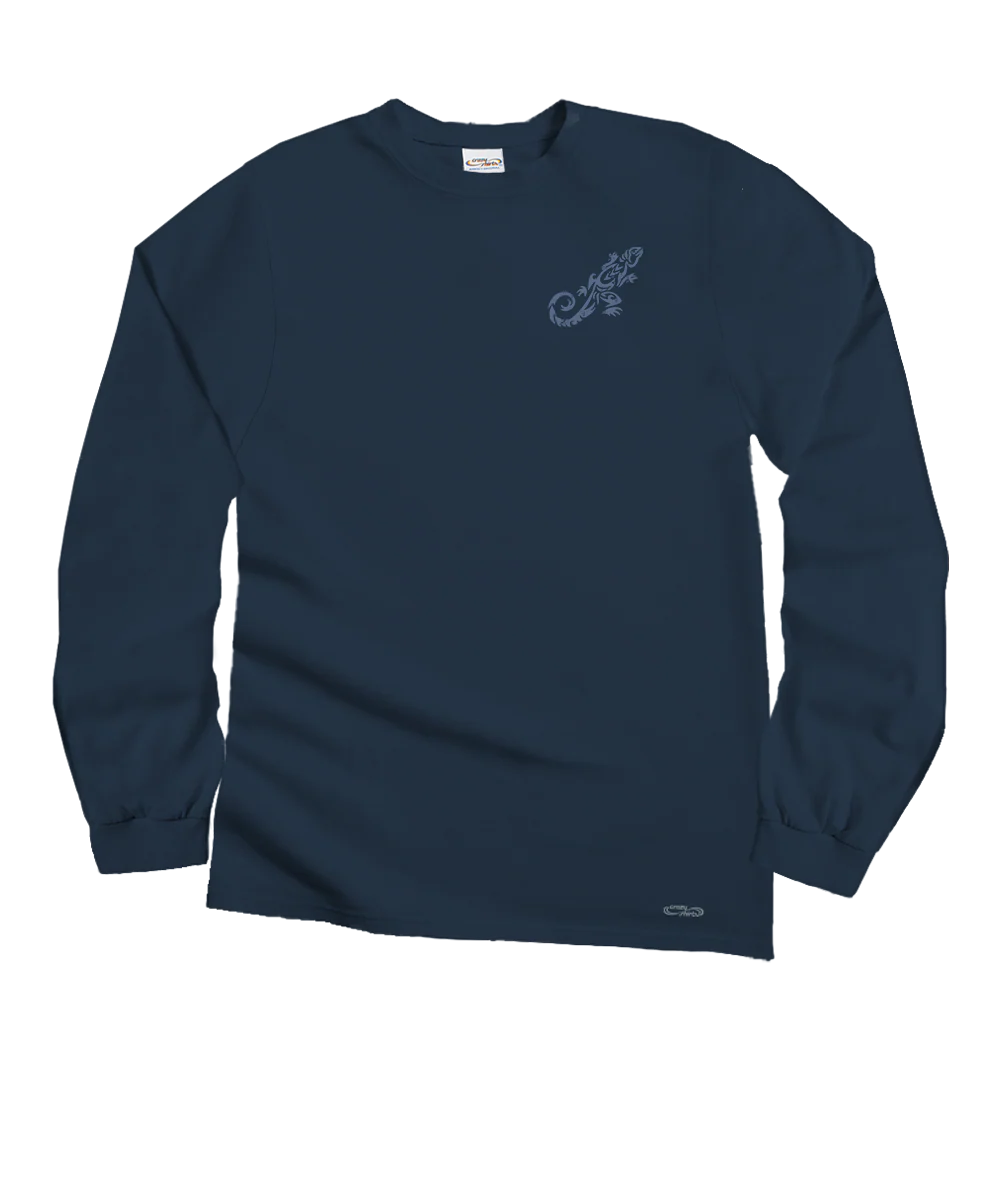 Lizard Paradise - Navy Long Sleeve Crewneck T-Shirt - Image 4