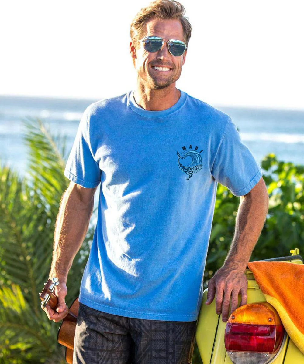Malama Whale - Blue Hawaii Dyed Short Sleeve Crewneck T-Shirt - Image 3
