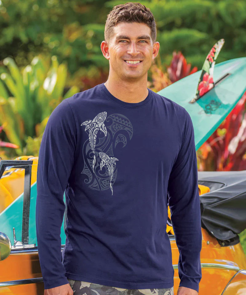 Mano A Mano Ekolu Vertical - Indigo Long Sleeve Pima T-Shirt - Image 2