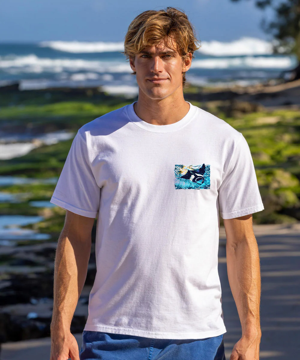 Manta Watercolor - White Short Sleeve Crewneck T-Shirt - Image 3