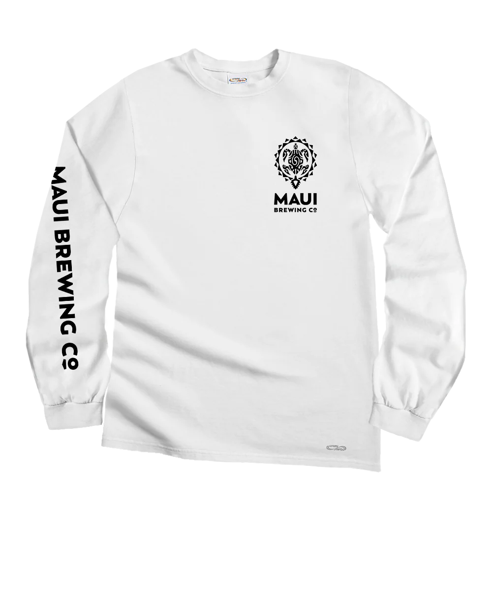 Maui Brewing Co Logo New Splatter - White Long Sleeve Crewneck T-Shirt - Image 4