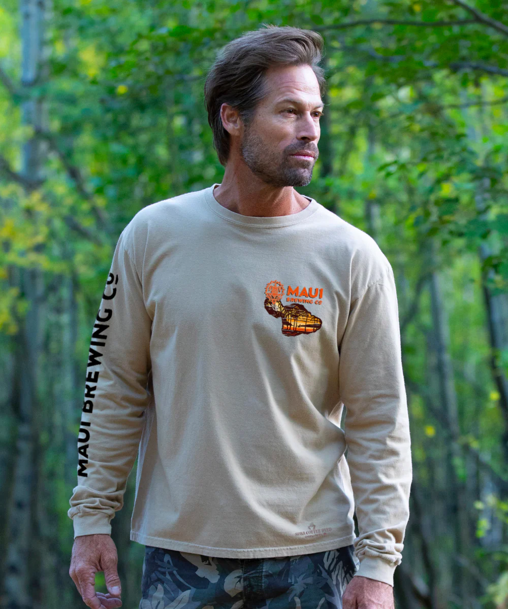 Maui Brewing Co Retro Sunset - Kona Coffee Dyed Long Sleeve Crewneck T-Shirt - Image 3