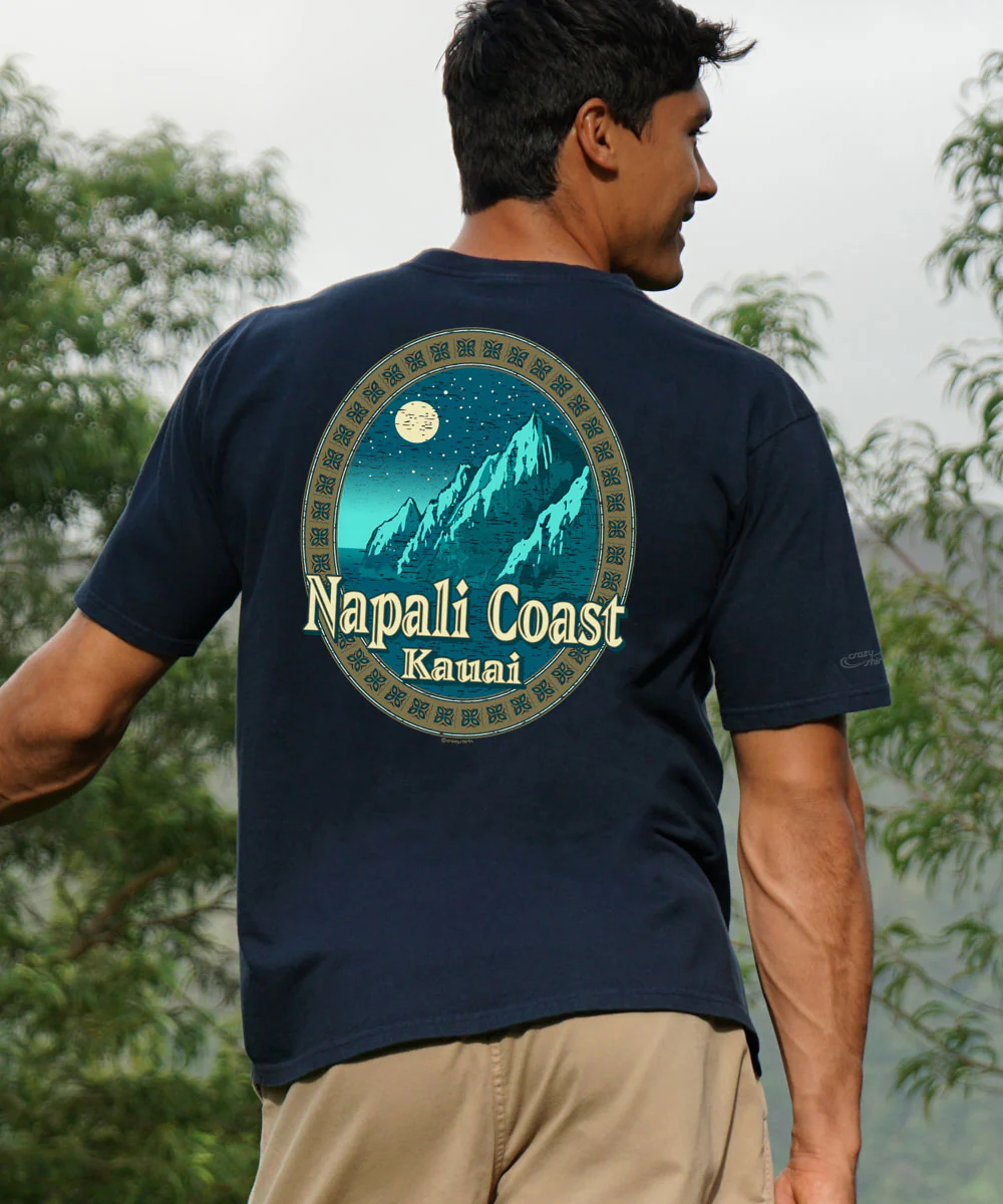 Moonlight Napali - Navy Short Sleeve Crewneck T-Shirt - Image 2